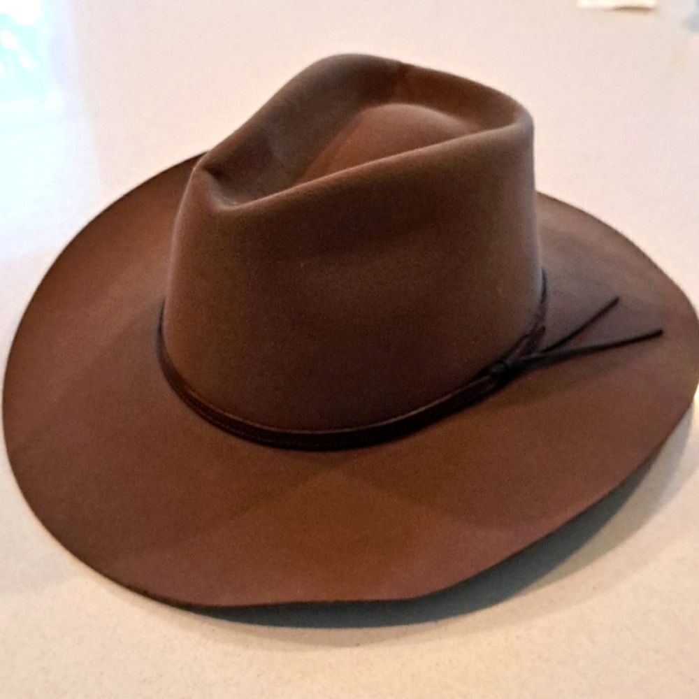 Longhorn Hondo Vintage Men’s Hat Tan 100% Premium Wool Felt 3” Brim Satin Lined